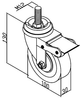 Koliesko otočné na závit s brzdou  60kg, B100 (ESD)- ESWS-4