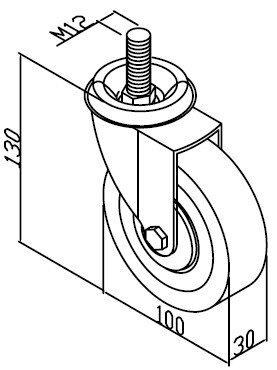 Koliesko otočné na závit 75kg, BG100-PSW-4